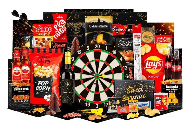 Uitpakken & spelen kerstpakket met lekkernijen en spellen