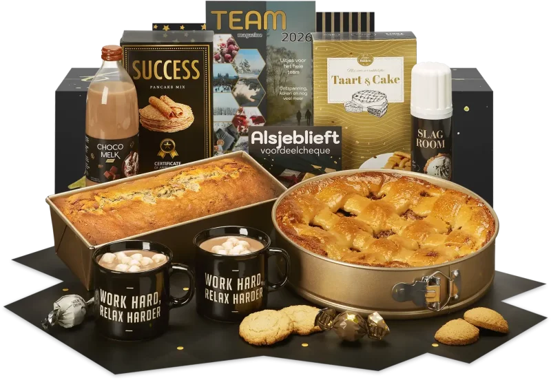 Zoet kerstpakket inclusief bakbenodigdheden en cadeaus.